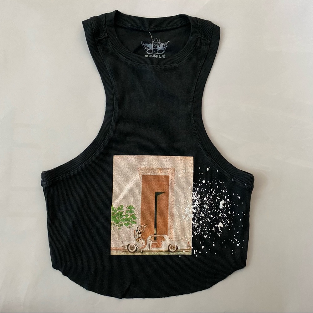 Boys Lie, Ribbed Crop Top, Features Paint Splatter Design, Black, One Size